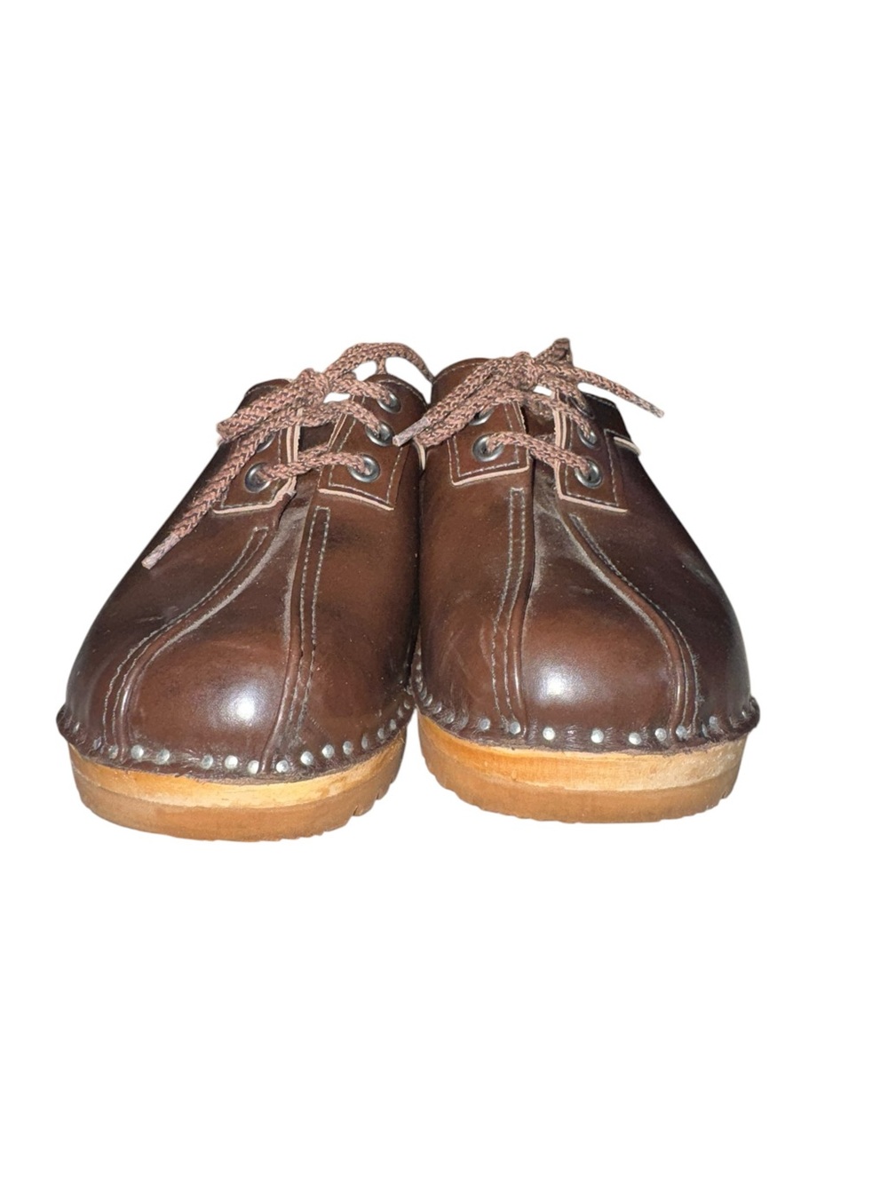 Troentorp Audubon Brown Leather Lace Up Swedish Wood Clogs EU 39 US 9 Boho